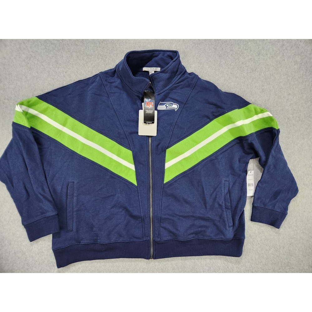 Women WEAR Erin Andrews Seattle Seahawks Yarn Dye Stripe Full-Zip Jacket Plus 3X